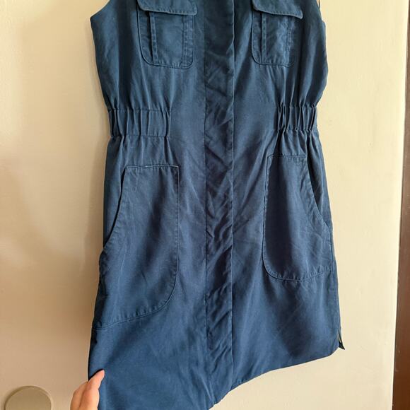 BARNEY'S NEW YORK | Blue Twill Utility Style Sleeveless Dress | Size 4 - Picture 3 of 7